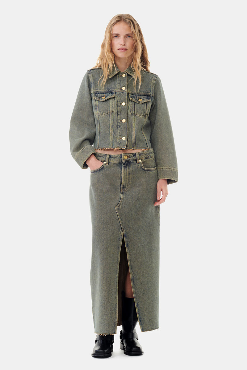 Overdyed Heavy Denim Maxi Skirt, Cotton, in colour Shitake - 1 - GANNI