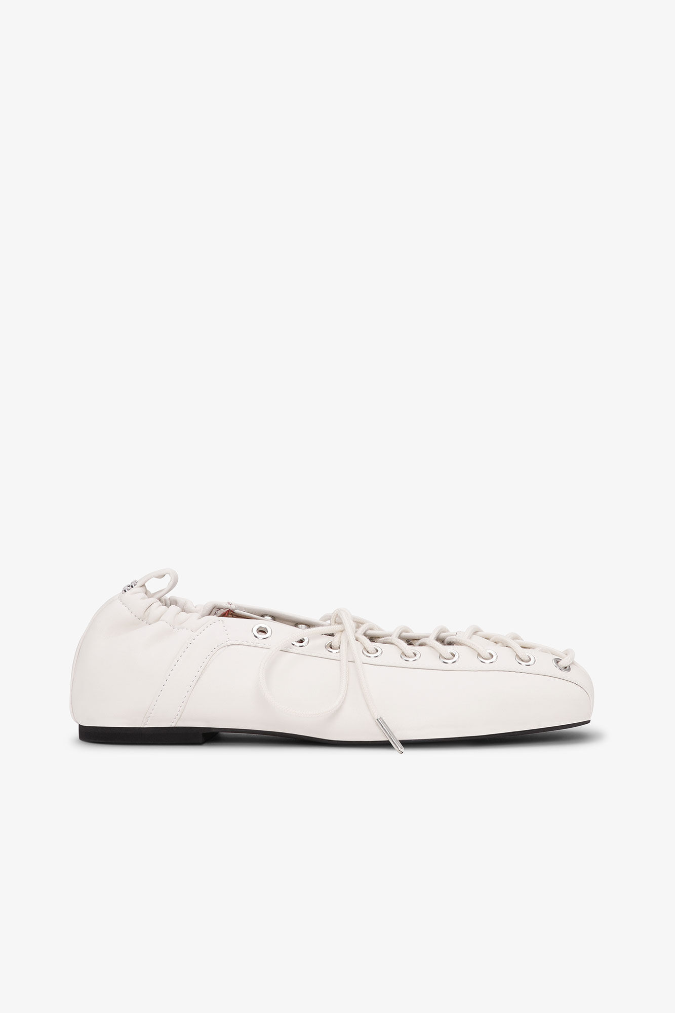 Ivory Lace-Up Ballerinas, Polyurethane, in colour Egret - 1 - GANNI