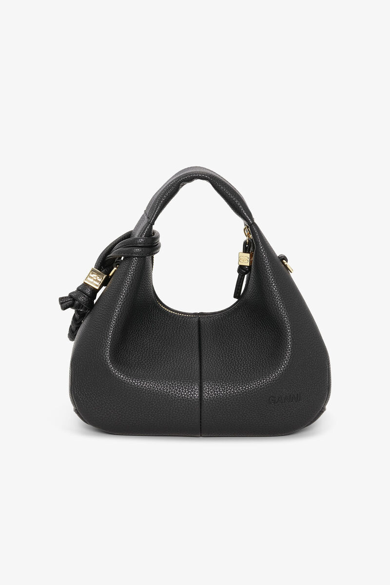 Schwarze Mini-Hobo-Tasche, Polyurethane, in colour Black - 3 - GANNI