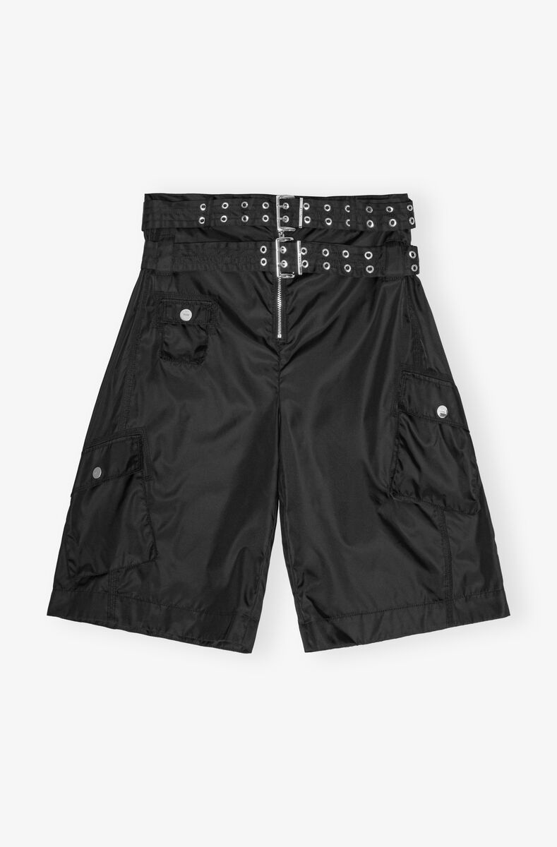 Black Duchesse Nylon Pocket Shorts, Polyurethane, in colour Black - 1 - GANNI