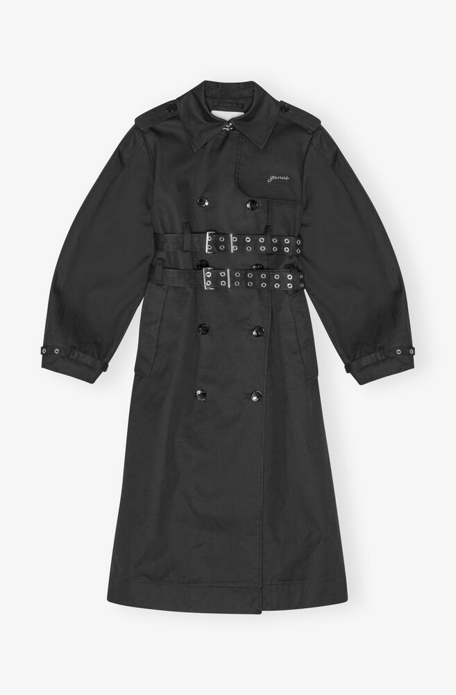 Black Bonded Cotton Trench Coat