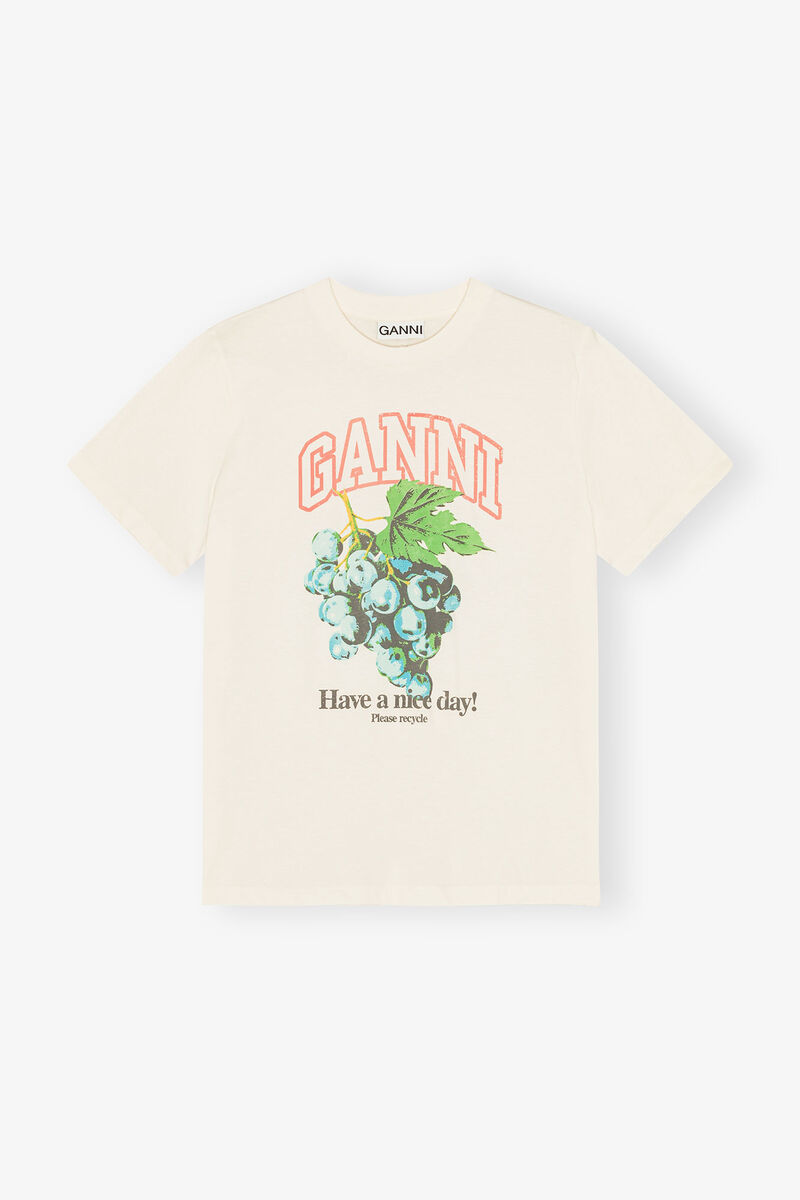 Off-White T-skjorte med druetrykk, Cotton, in colour Egret - 1 - GANNI
