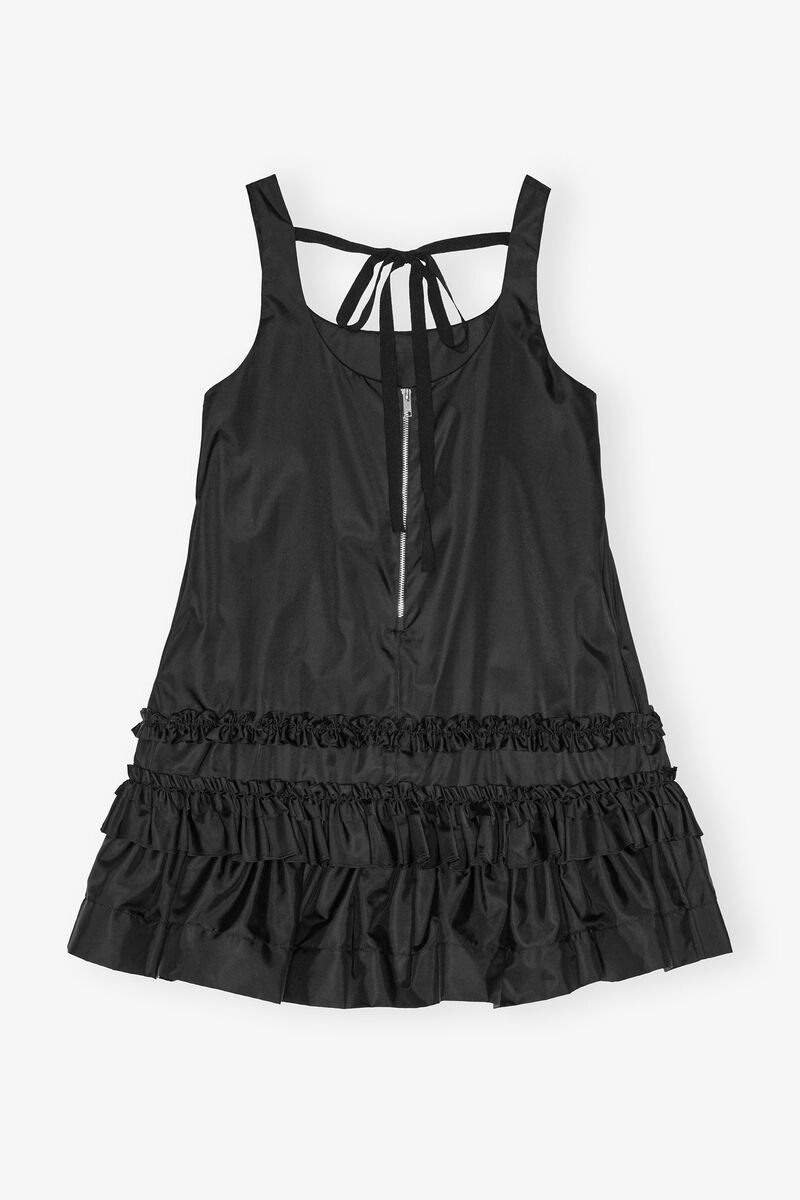 Black Duchesse Nylon Mini Dress, Polyurethane, in colour Black - 2 - GANNI