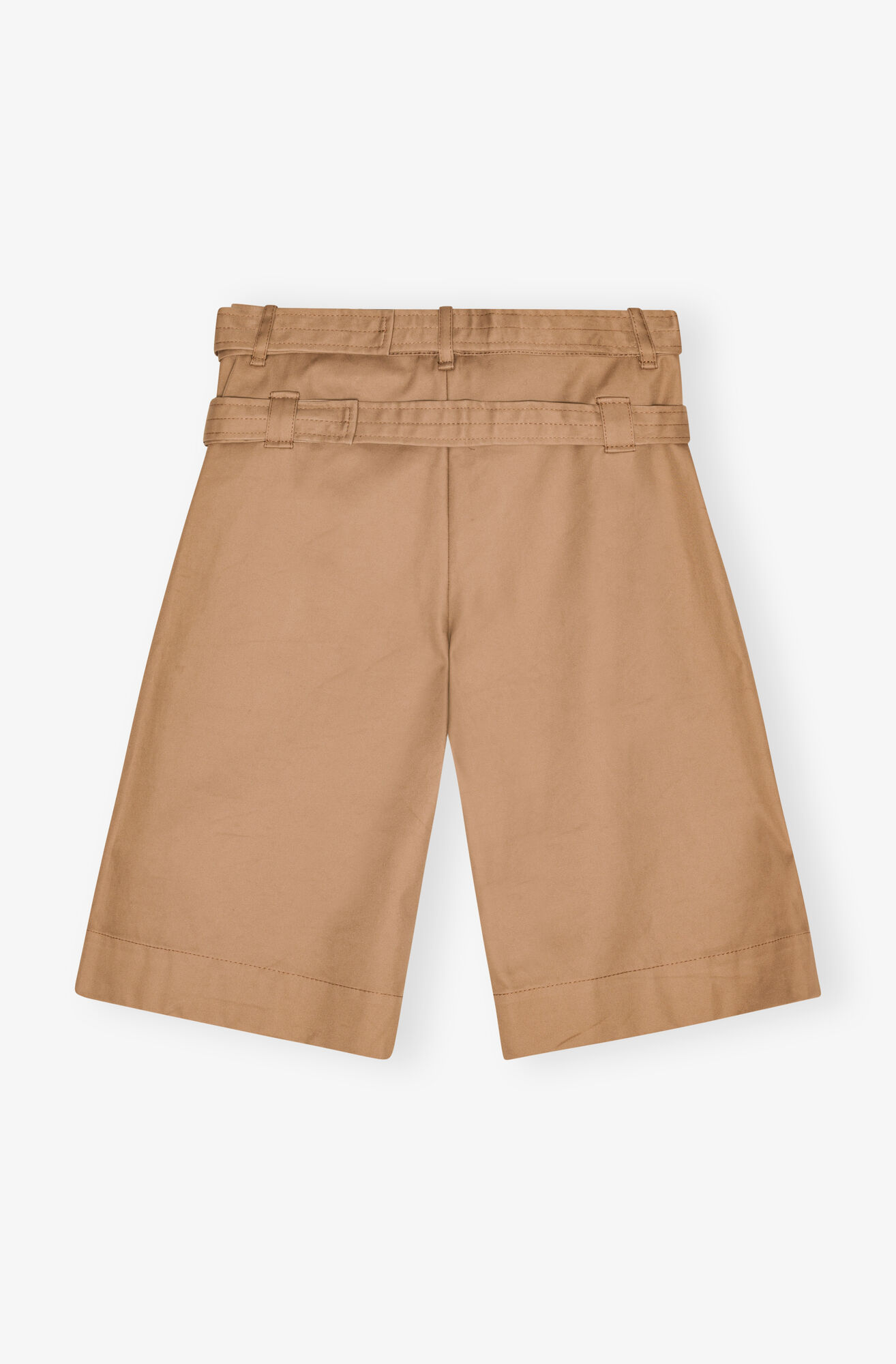 Camel Bonded Cotton Belt Shorts, Cotton, in colour Tiger's Eye - 2 - GANNI