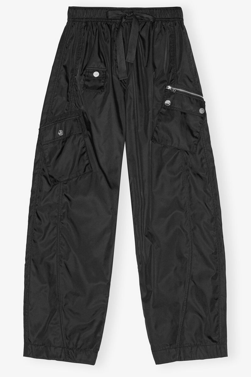 Black Nylon Elasticated Trousers, Polyurethane, in colour Black - 1 - GANNI