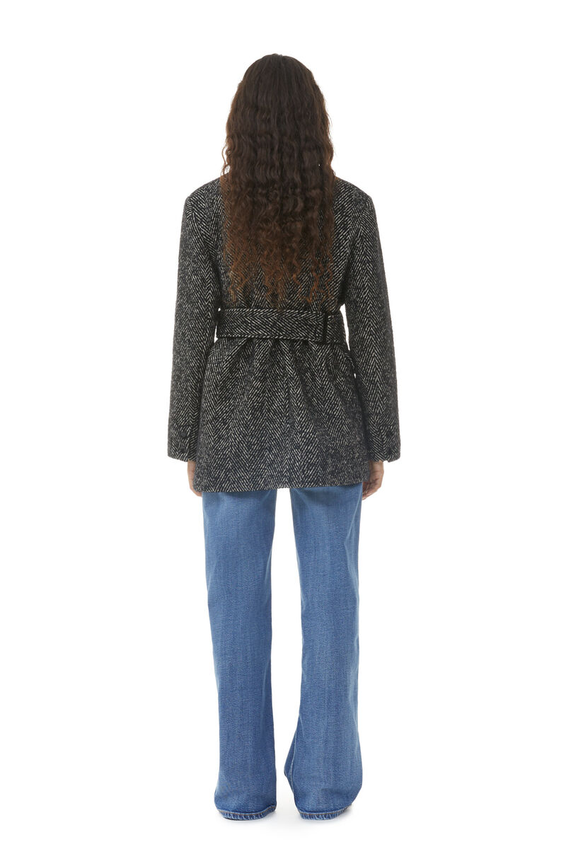 Herringbone Wool Belt Blazer, Acryl, in colour Black - 4 - GANNI