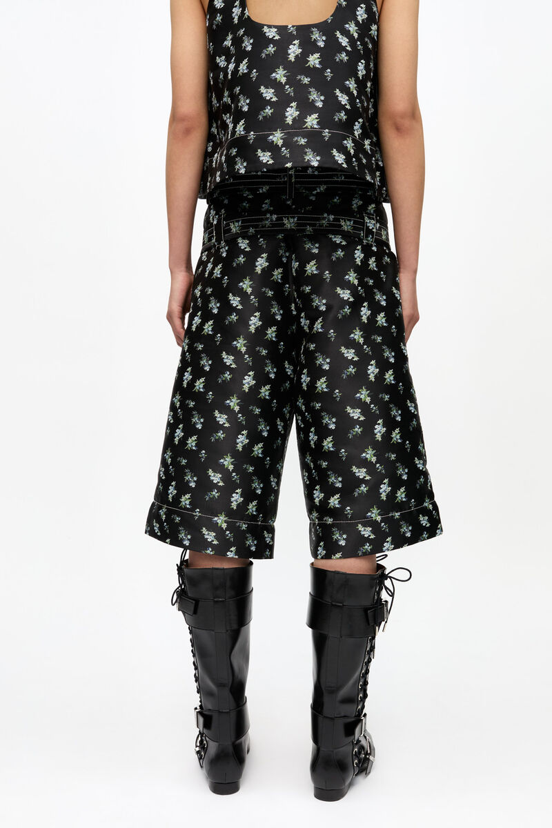 Floral Jacquard Shorts, Recycled Polyester, in colour Black - 3 - GANNI