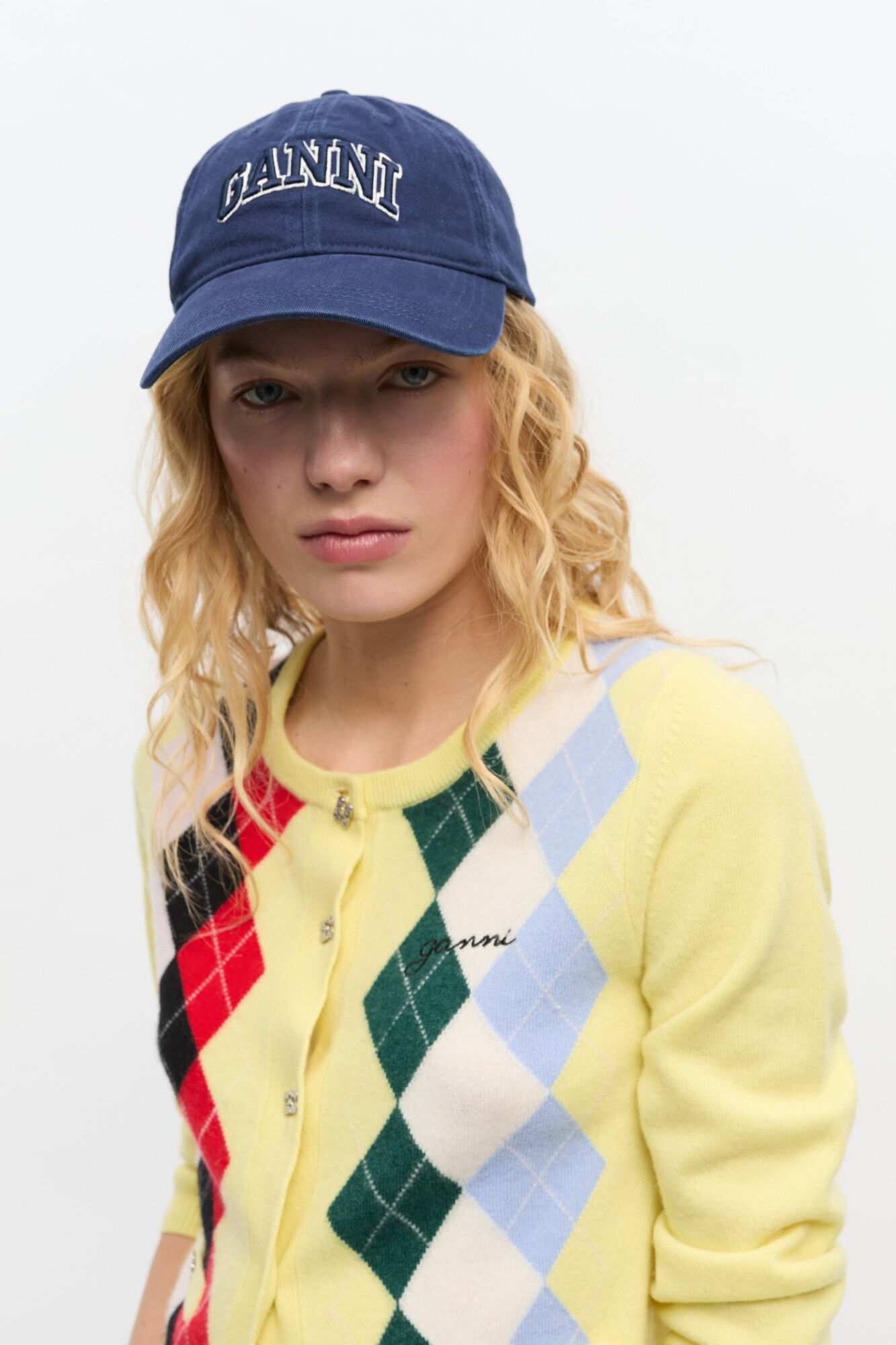 Navy Blue Canvas Cap, Cotton, in colour Sky Captain - 1 - GANNI