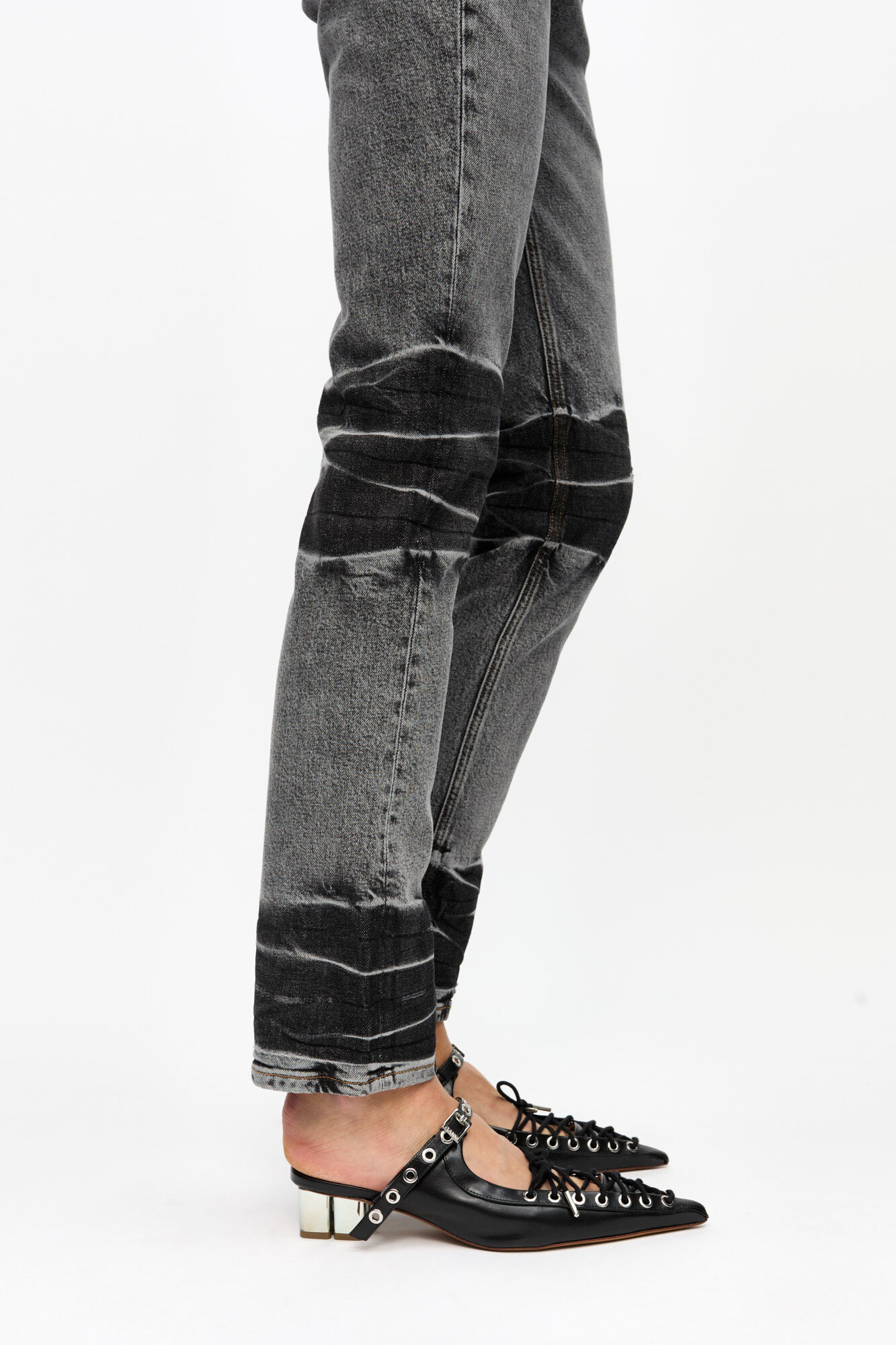 Black Oleatex Lace-Up Mules, Cotton, in colour Black - 2 - GANNI