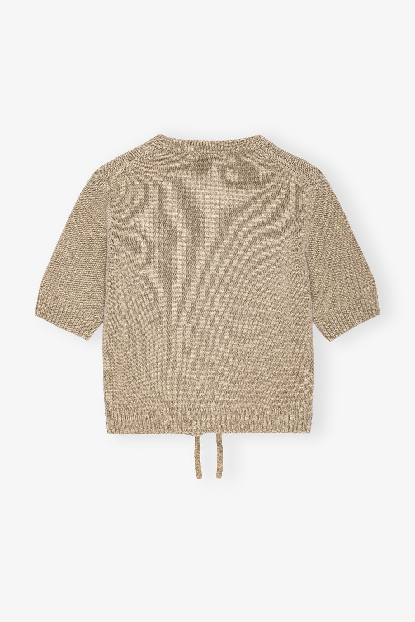 Brown Future Wool Mix Short Sleeve Cardigan, Recycled Wool, in colour Dusty Olive - 2 - GANNI
