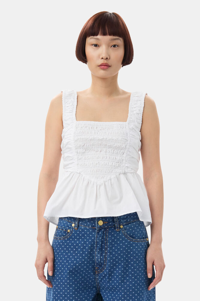 White Cotton Poplin Smock Strap-topp