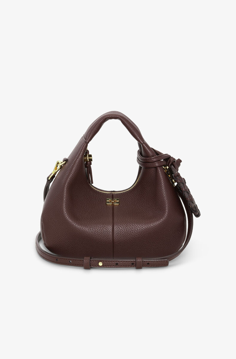 Brown Mini Hobo Bag, Polyurethane, in colour Chicory Coffee - 1 - GANNI
