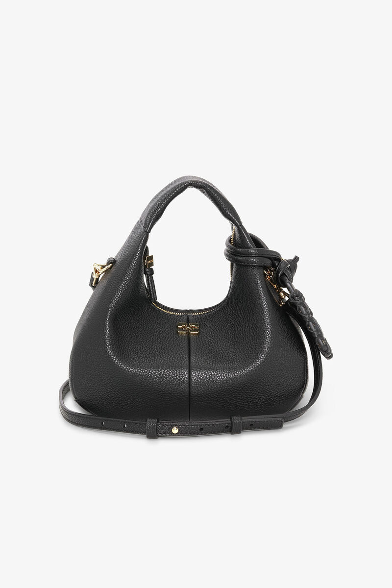 Schwarze Mini-Hobo-Tasche, Polyurethane, in colour Black - 1 - GANNI