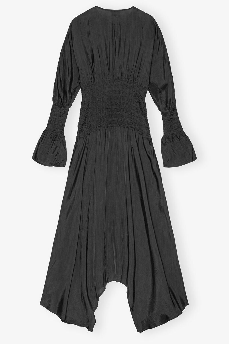 Black Viscose Habotai Smock Midi Dress, Viscose, in colour Phantom - 2 - GANNI