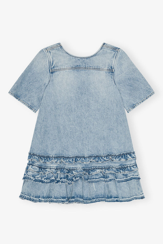 Light Blue Denim Frill Mini Dress