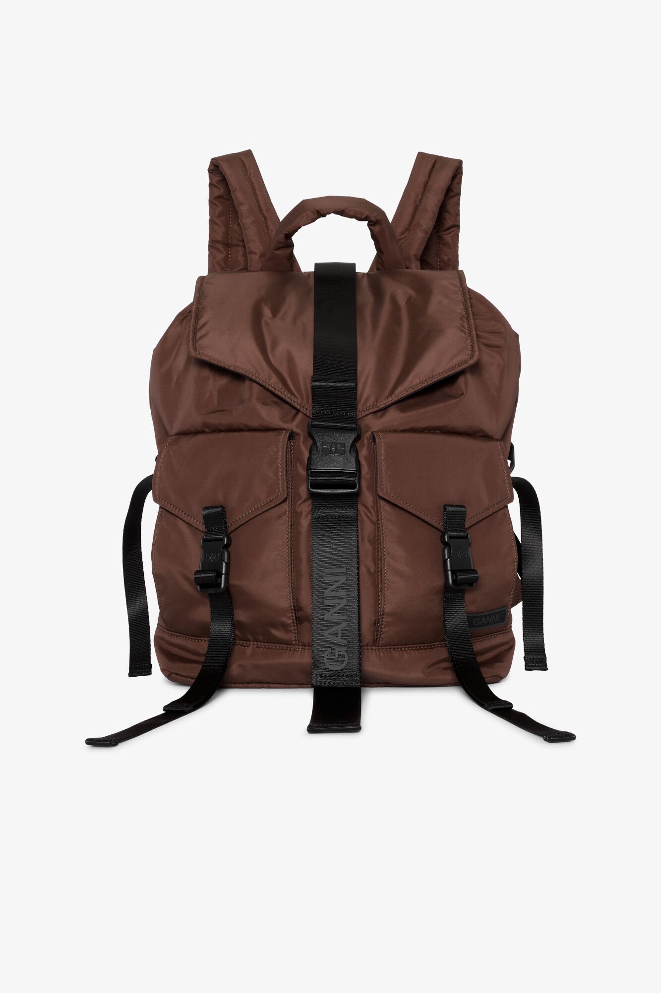 Burgundy Tech Backpack, Recycled Polyester, in colour Chocolate Fondant - 1 - GANNI