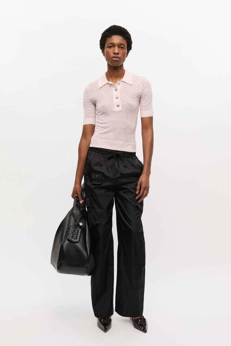 Polo rose en coton transparent imprimé, Elastane, in colour Bleached Mauve - 2 - GANNI