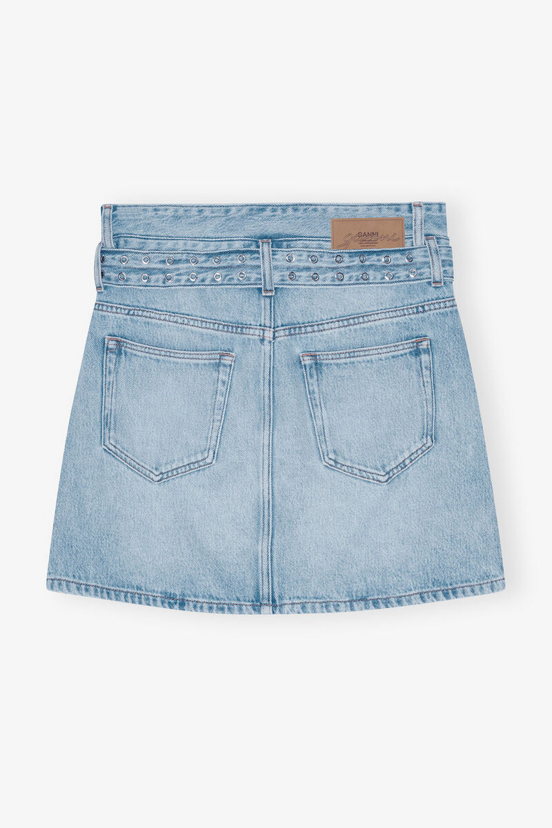 Light Blue Denim Mini Skirt, Lyocell, in colour Light Blue Stone - 2 - GANNI