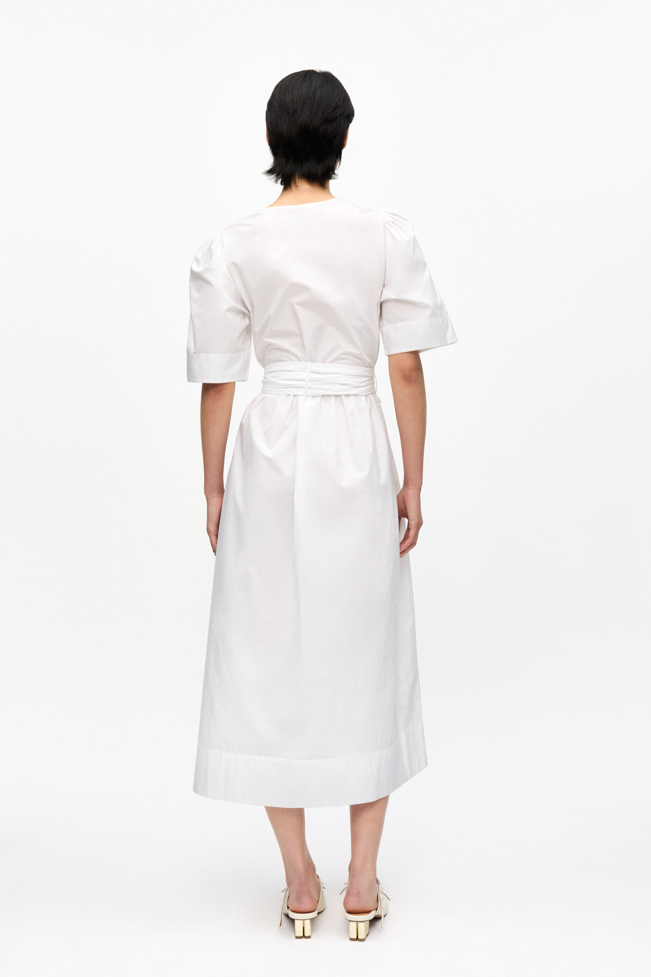 White Stretch Cotton Dress, Elastane, in colour Bright White - 2 - GANNI