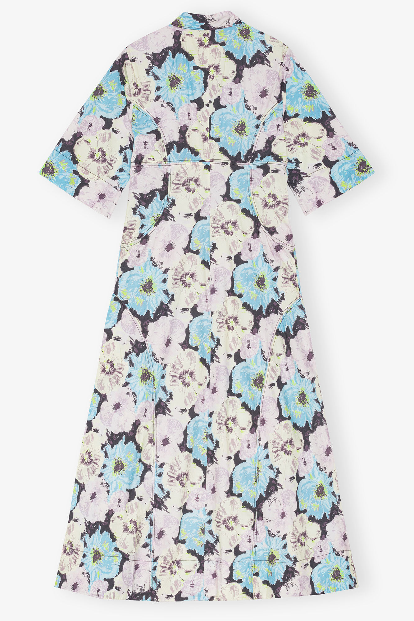 Floral Printed Cotton Long Shirt Dress, Cotton, in colour Multicolour - 2 - GANNI