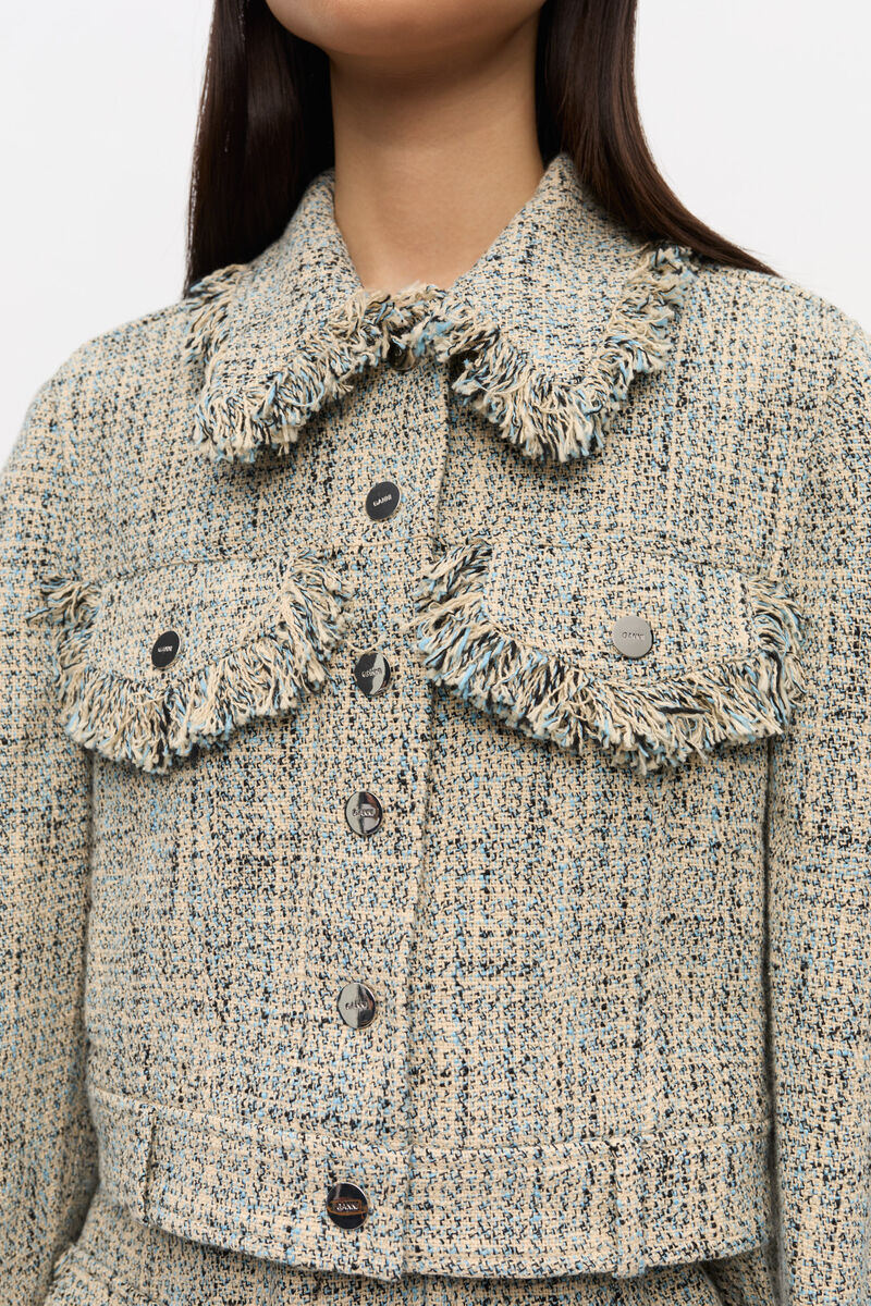 Short Tweed Jacket, Cotton, in colour Alaskan Blue - 3 - GANNI