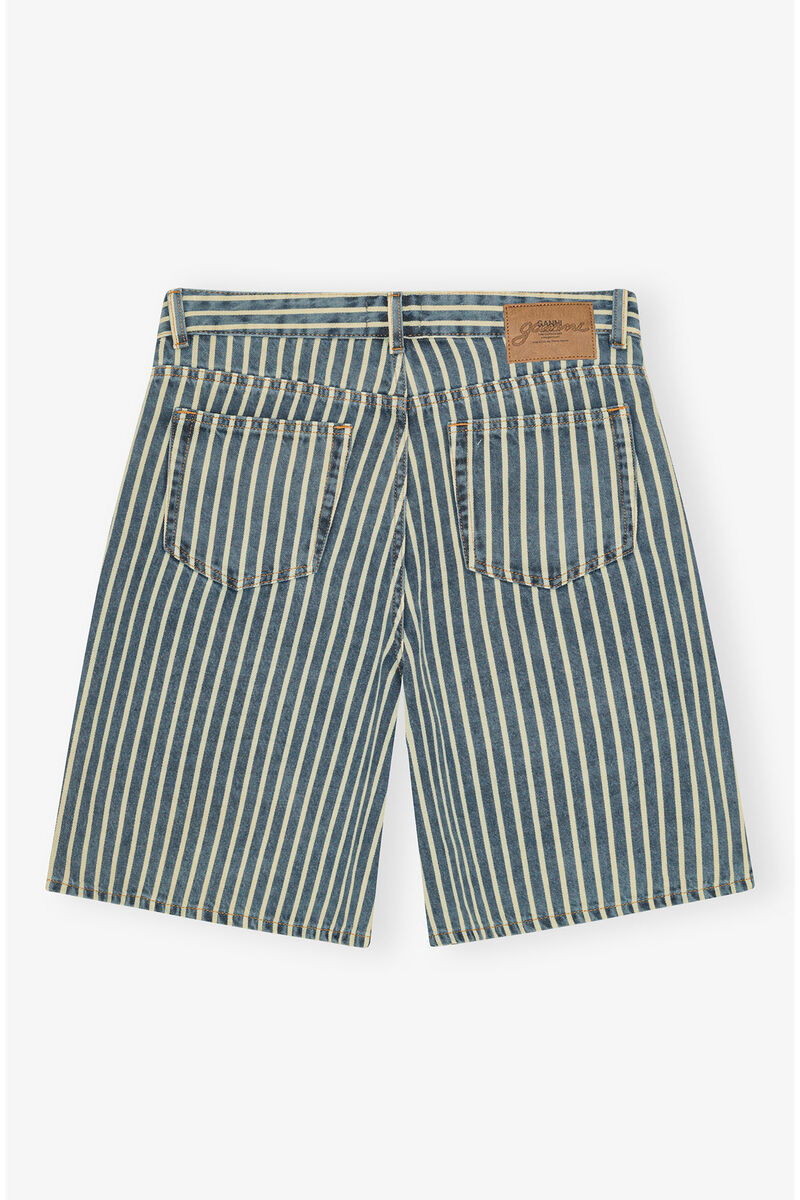 Striped Denim Shorts, Cotton, in colour Soft Chambray - 2 - GANNI