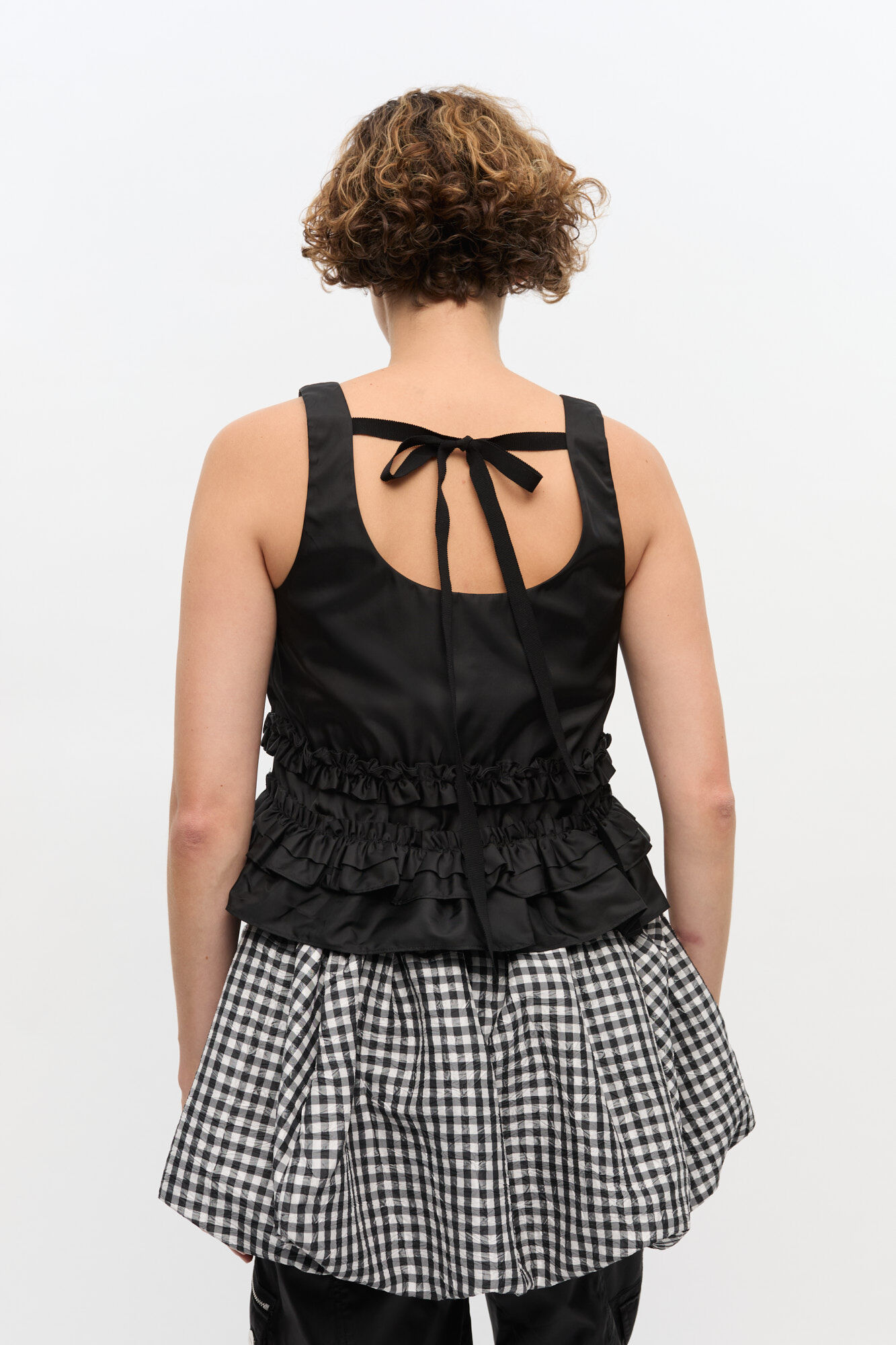 Black Duchesse Nylon Frill Top, Polyurethane, in colour Black - 5 - GANNI