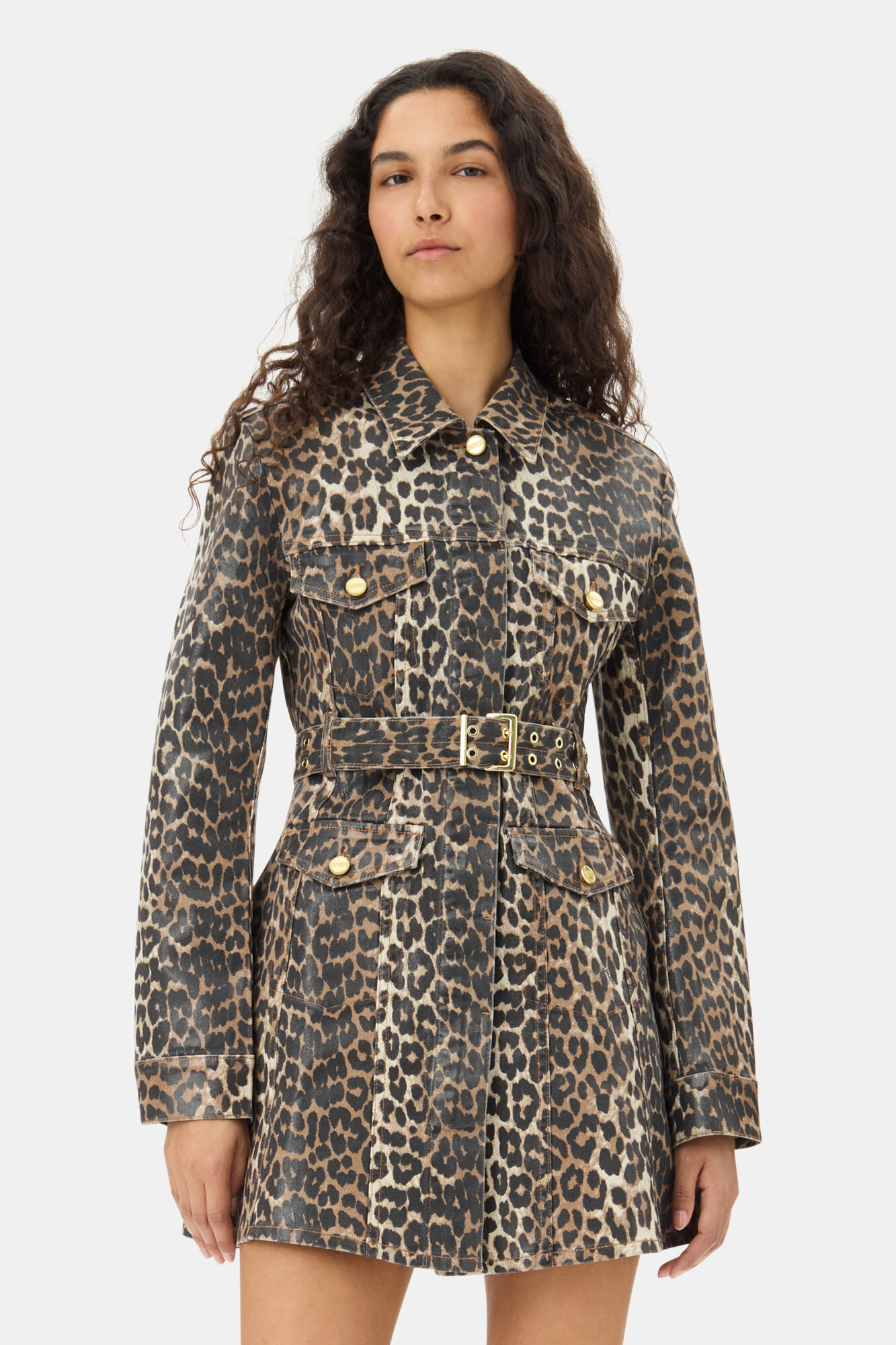 Leopard Foil Mini Dress, Cotton, in colour Leopard - 2 - GANNI