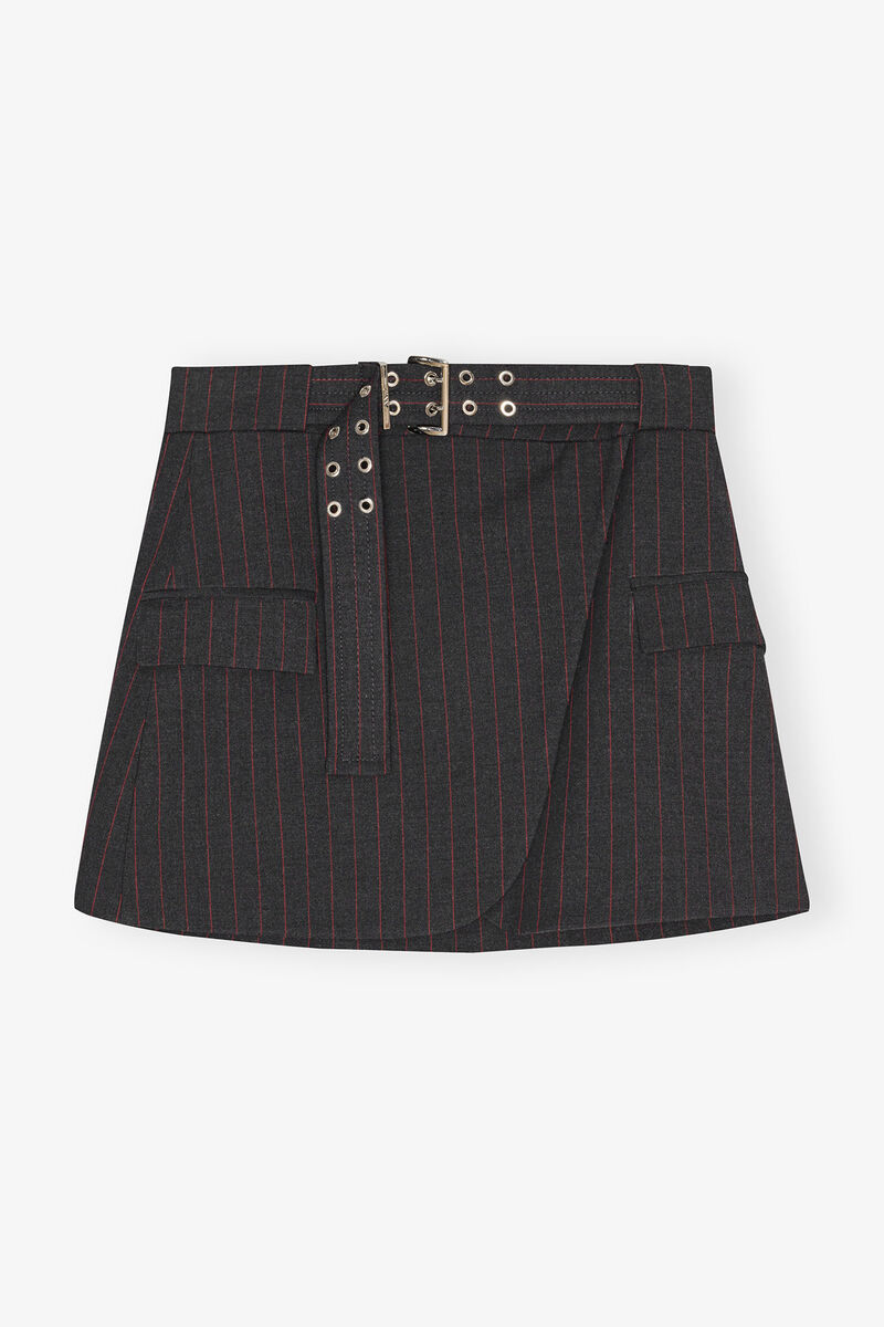 Black Pinstripe Mini Skirt, Elastane, in colour Phantom - 1 - GANNI
