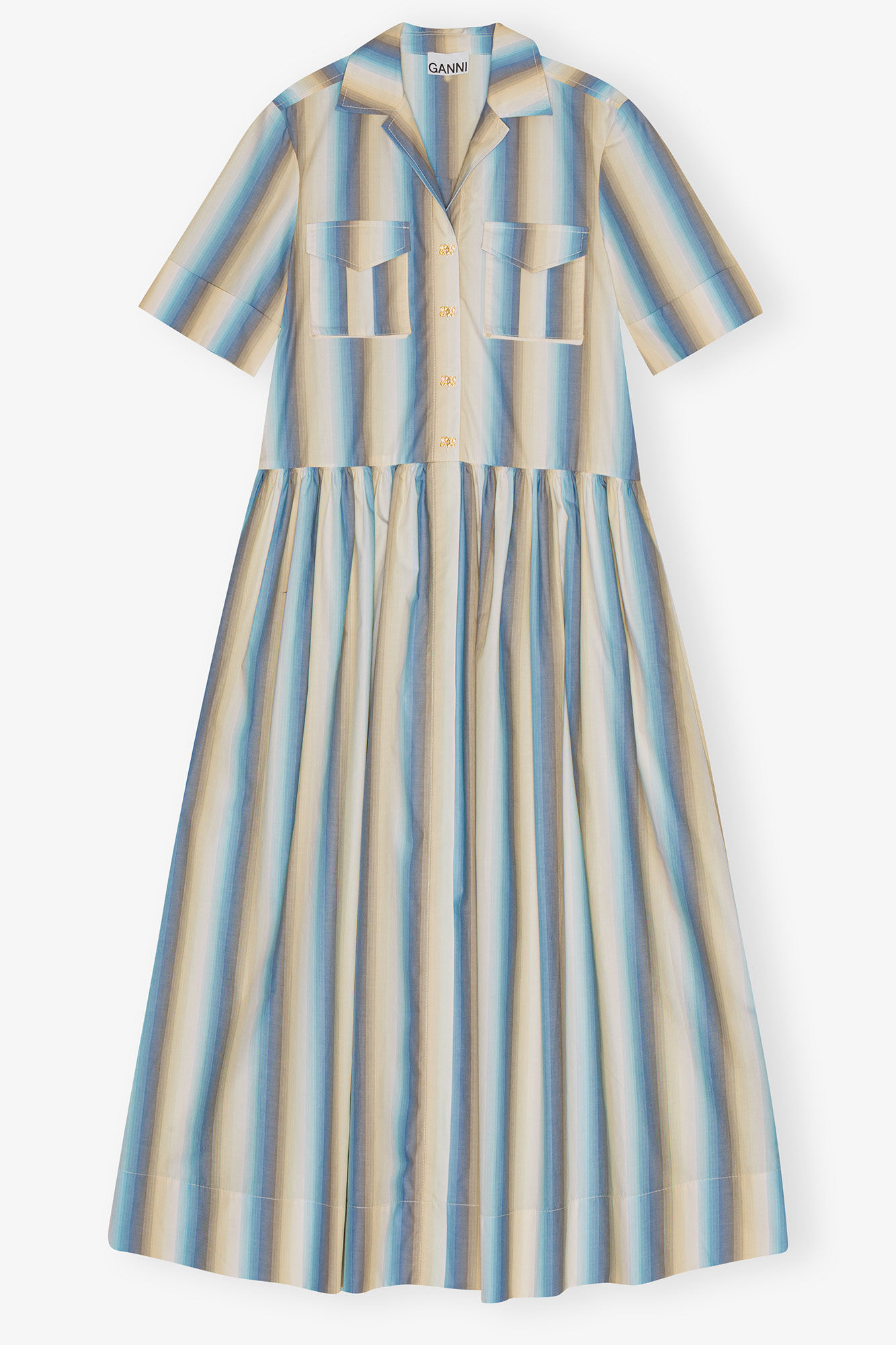 Robe chemise longue à rayures ombrées, Cotton, in colour Multicolour - 1 - GANNI