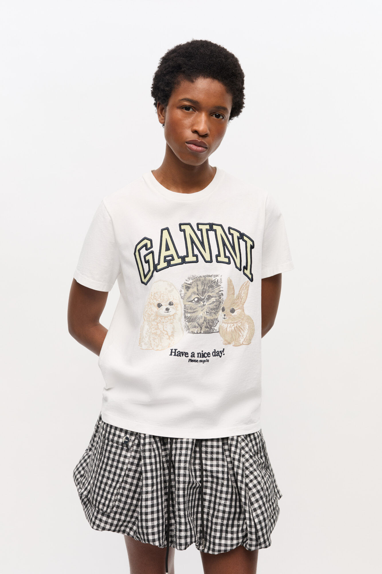 White Animal Print T-shirt, Cotton, in colour Bright White - 1 - GANNI
