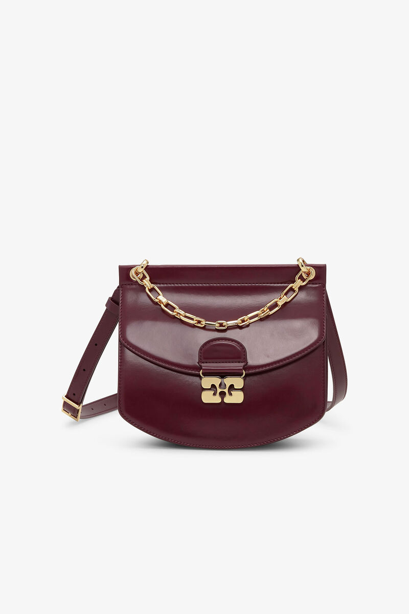 Burgundy Small Chain Apo-G Bag, Polyurethane, in colour Tawny Port - 1 - GANNI