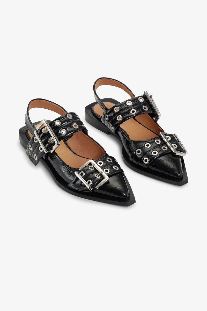 Black Feminine Buckle Ballerinas, Polyester, in colour Black - 3 - GANNI