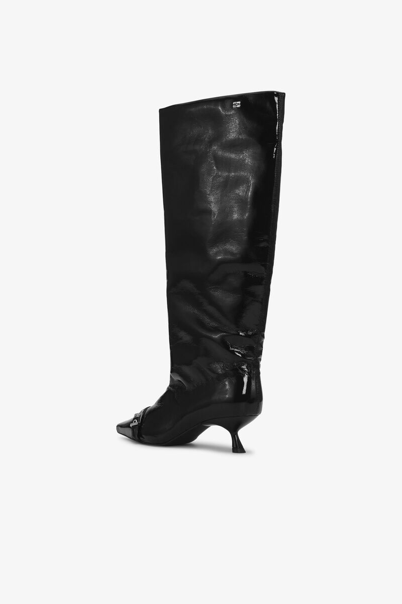 Black Eyelets Slouchy High Shaft Boots, Cotton, in colour Black - 3 - GANNI