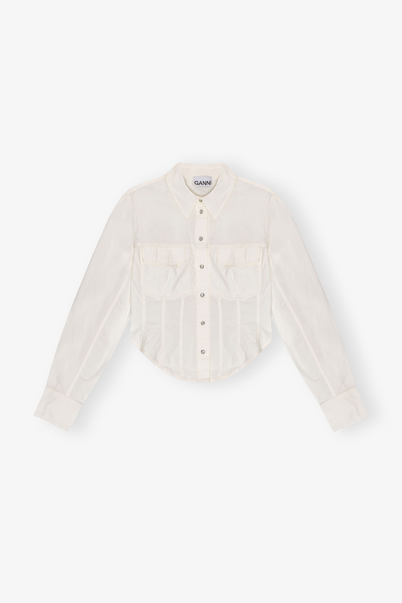 Ivory Washed Stretch Cotton Corset Shirt, Cotton, in colour Egret - 1 - GANNI