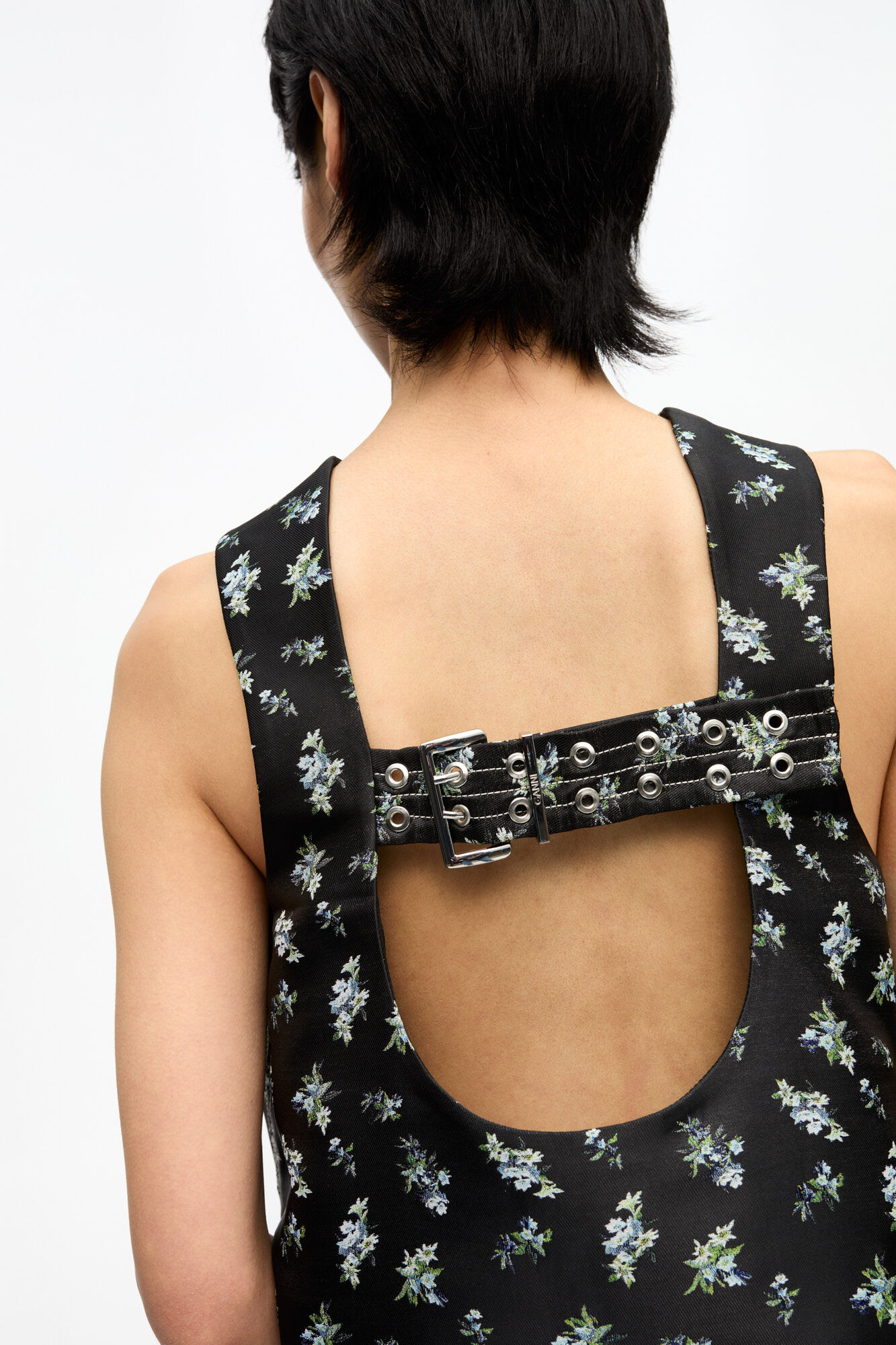 Floral Jacquard Sleeveless Top, Recycled Polyester, in colour Black - 5 - GANNI