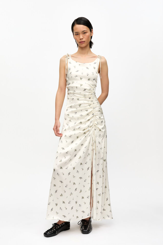 White Satin Gathered Dress