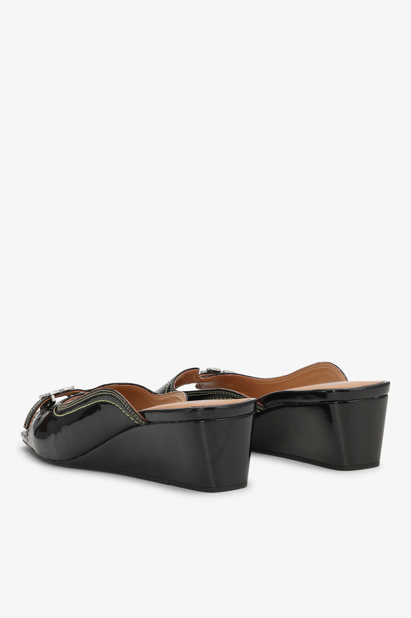 Black Naplack Wedge Mule Sandal, Polyurethane, in colour Black - 2 - GANNI