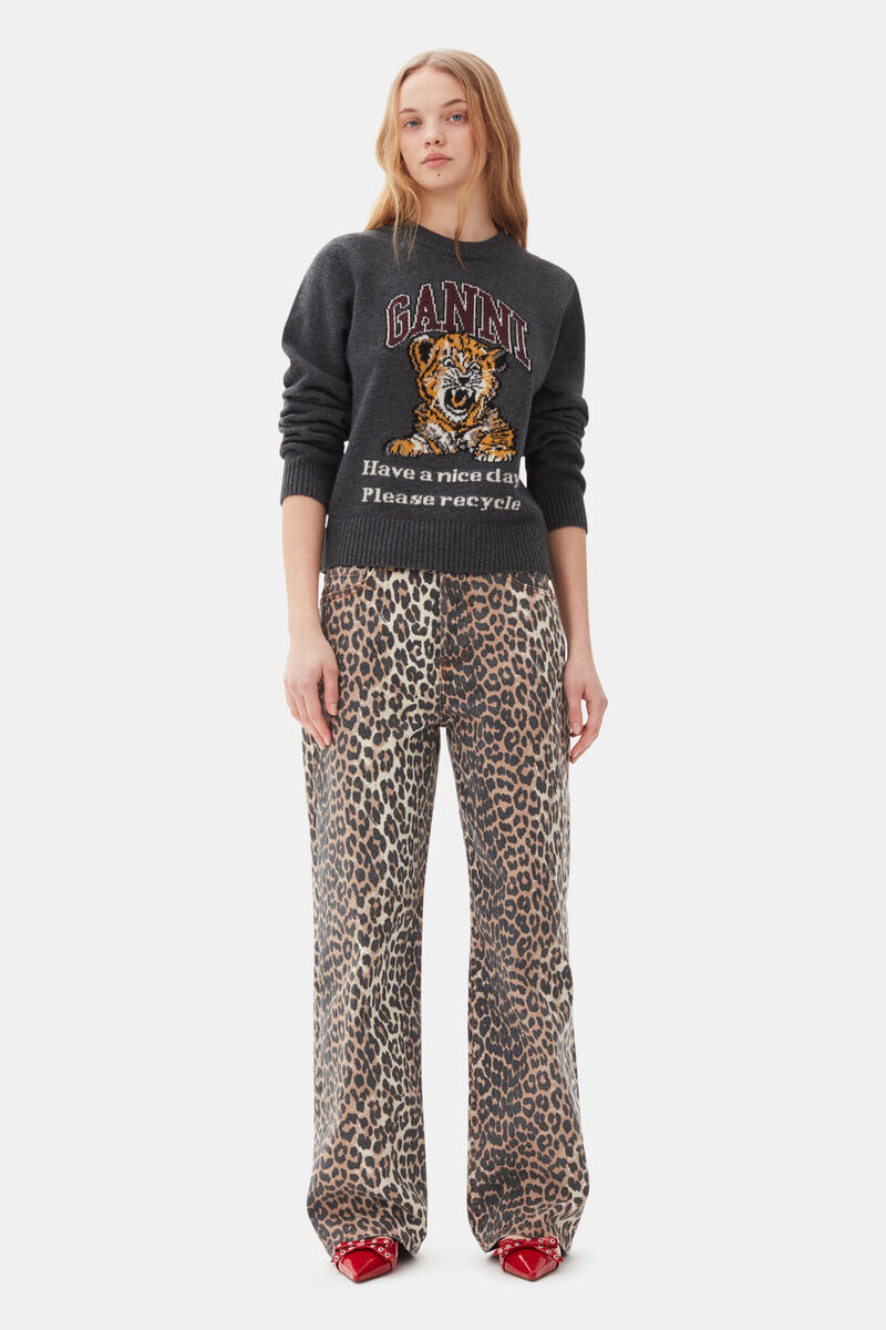 Leopard Printed Izey jeans, Cotton, in colour Leopard - 1 - GANNI