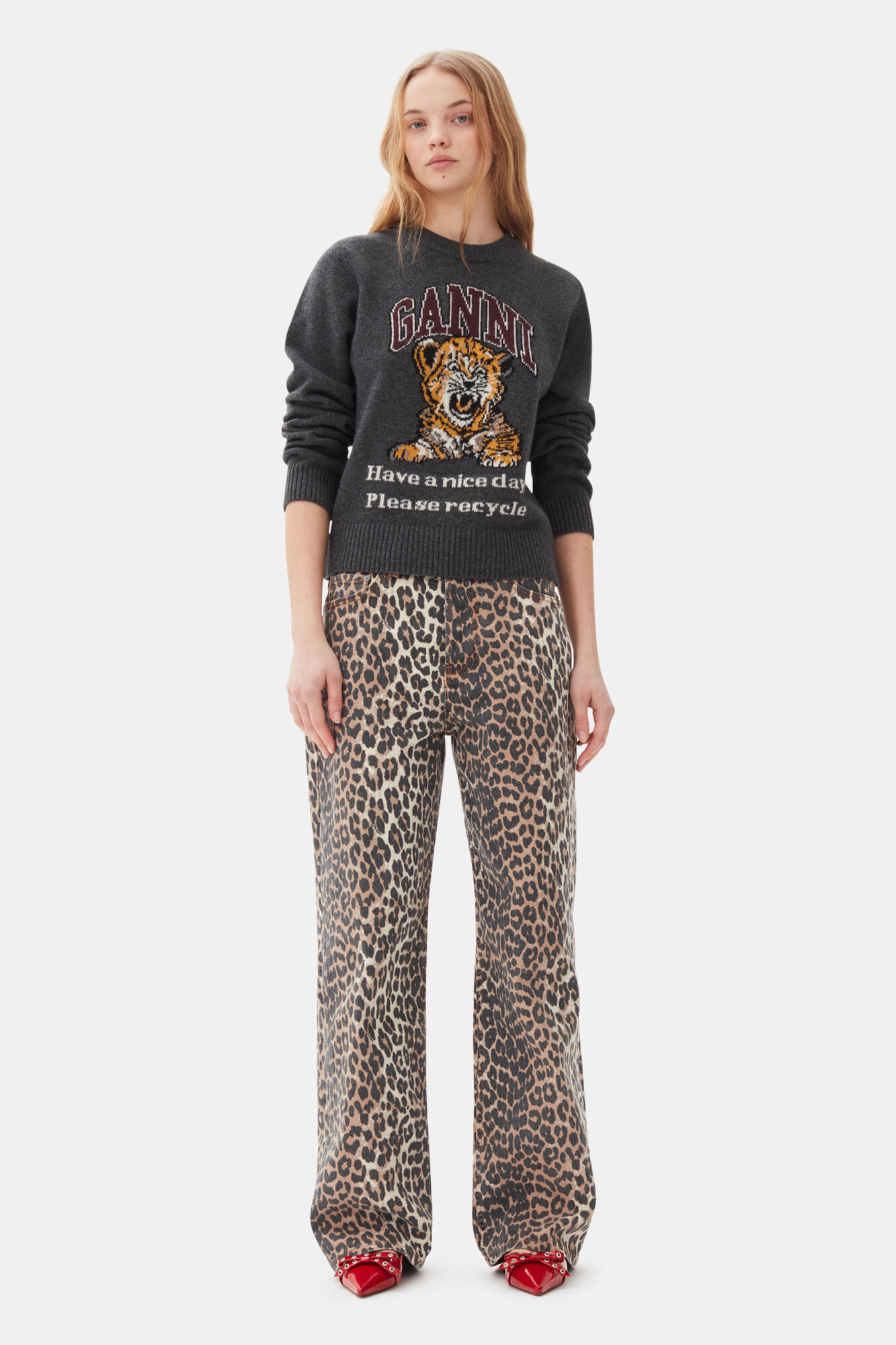 Leopard Printed Izey jeans, Cotton, in colour Leopard - 1 - GANNI