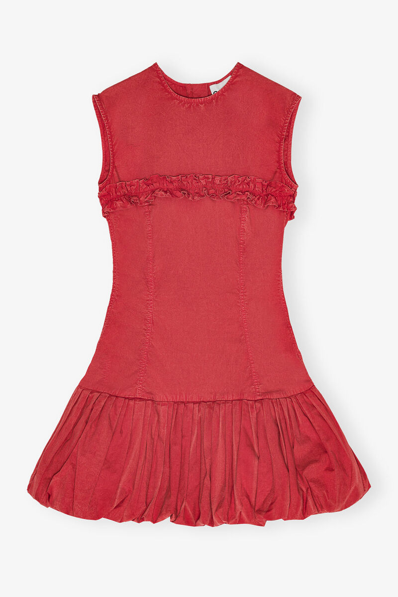 Red Washed Stretch Cotton Corset Mini Dress, Cotton, in colour Racing Red - 1 - GANNI