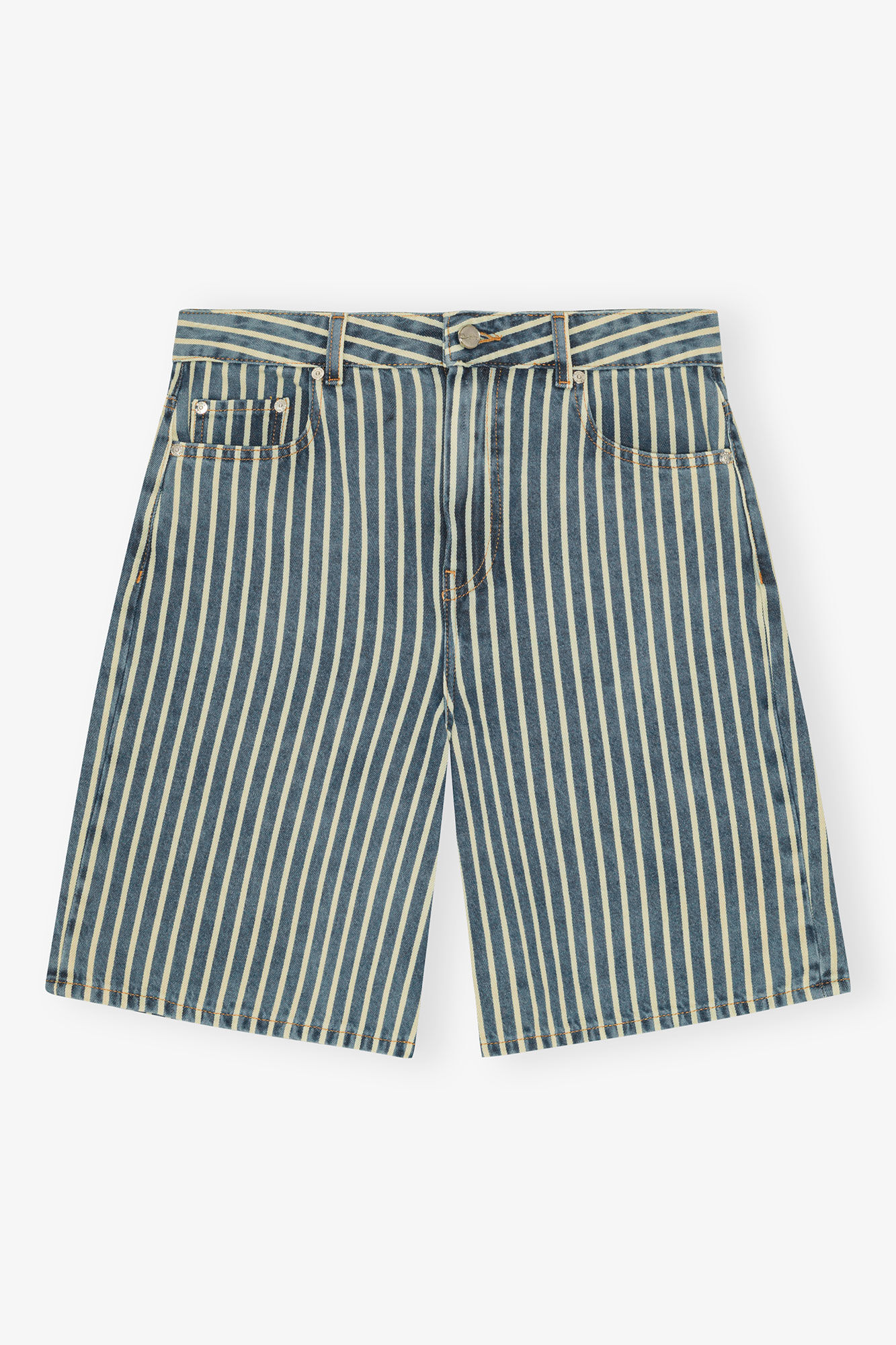 Striped Denim Shorts, Cotton, in colour Soft Chambray - 1 - GANNI