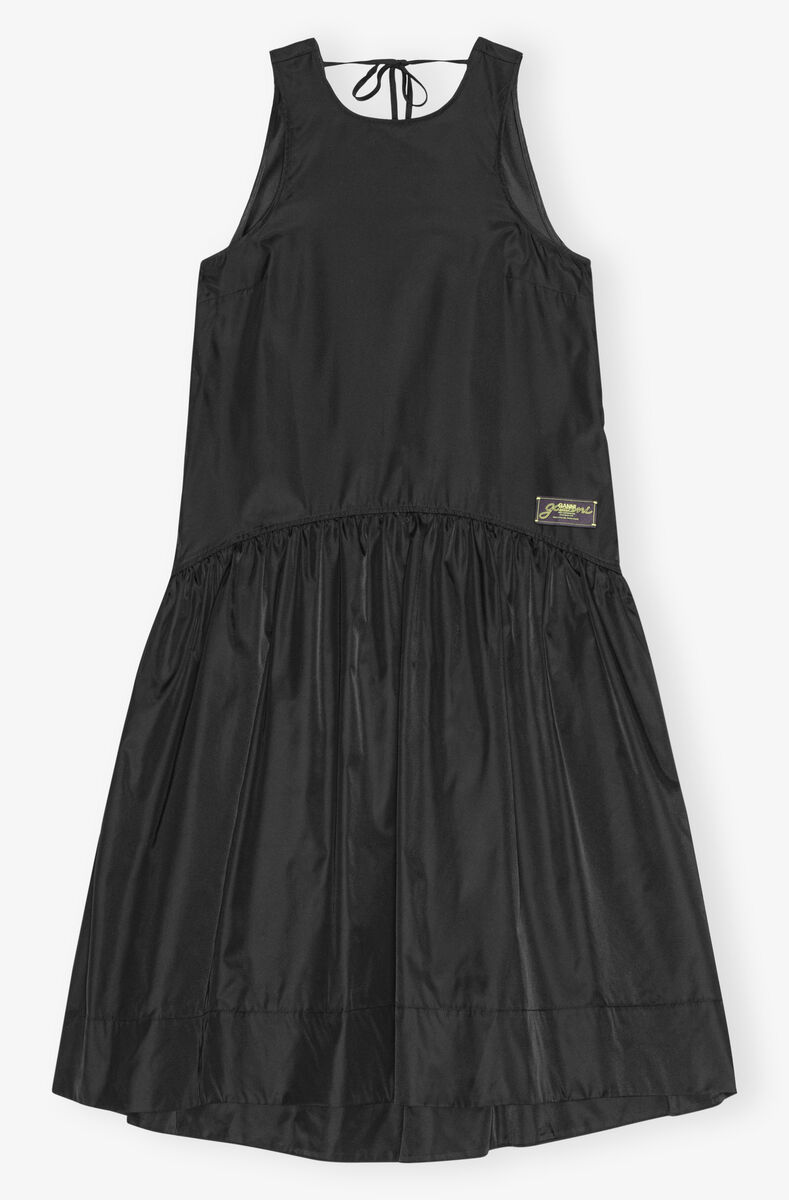 Black Duchesse Nylon Midi Dress, Polyurethane, in colour Black - 1 - GANNI