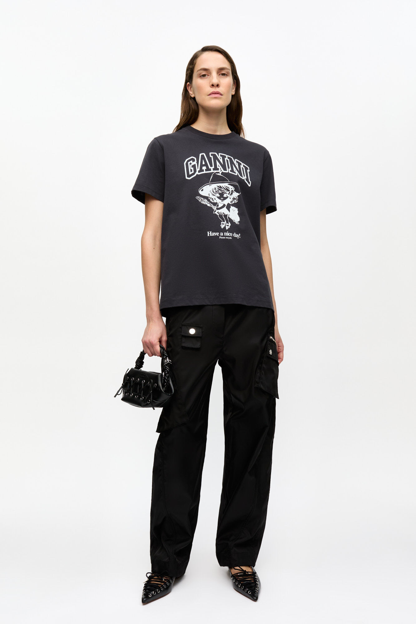 Black Basic Cotton Witch Relaxed T-shirt, Cotton, in colour Phantom - 2 - GANNI