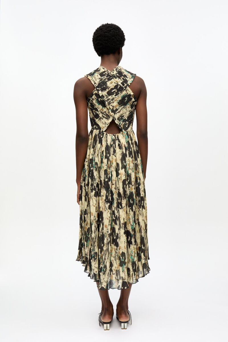 Printed Pleats Smock Midi Straps Dress, Recycled Polyester, in colour Afterglow - 2 - GANNI