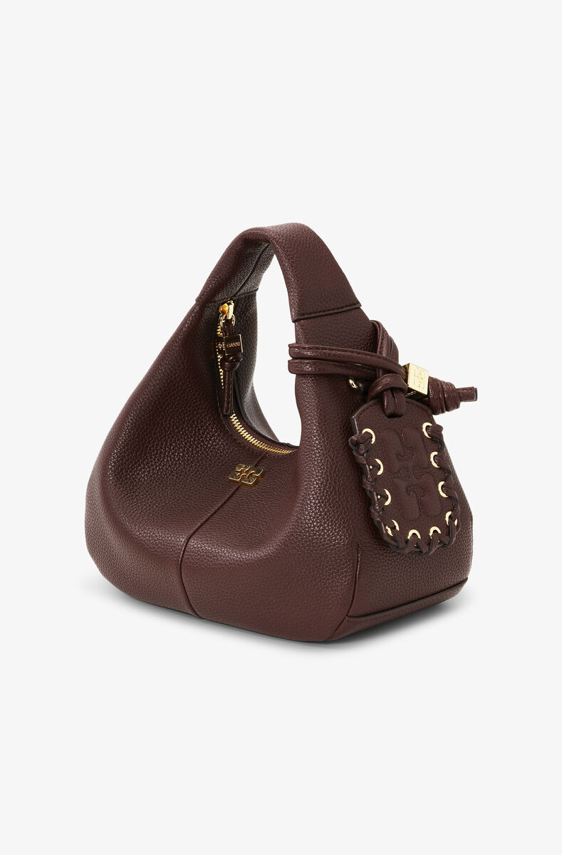 Brown Mini Hobo Bag, Polyurethane, in colour Chicory Coffee - 2 - GANNI