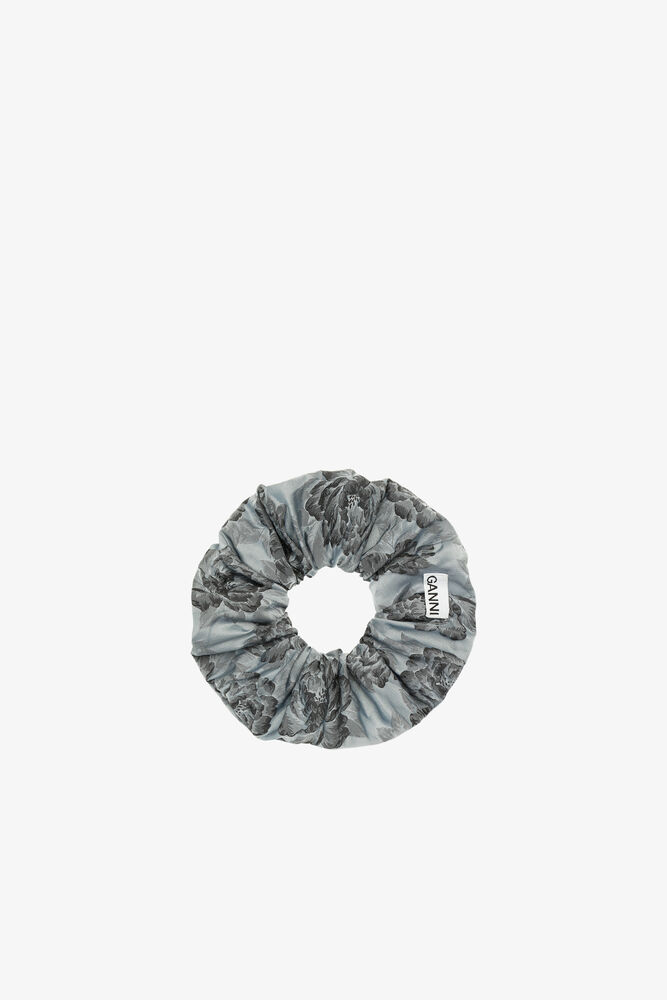 Grey Botanical Jacquard Scrunchie