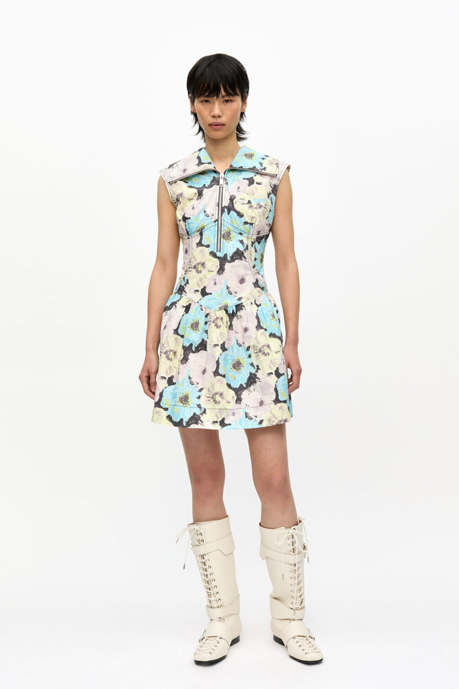 Floral Printed Cotton Mini Dress