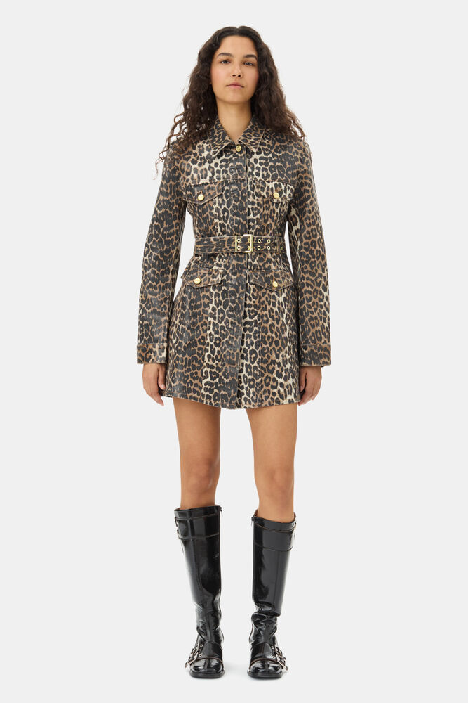 Leopard Print Foil Denim-kjole