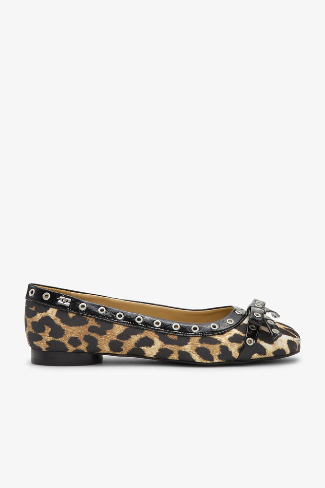 Leopard Eyelet Bow Ballerinas